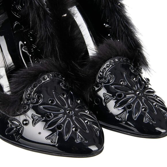 Dolce & Gabbana - Cinderella Fur and PVC Pumps with Crystals Black 37 - Picture 2 of 5